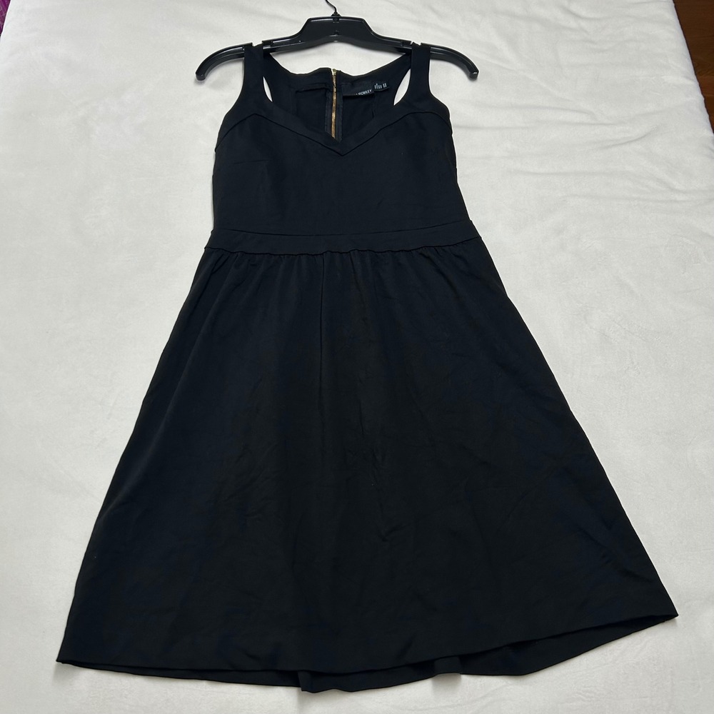 Cynthia Rowley Black Fit and Flare Racerback Dress Gold Zipper Medium